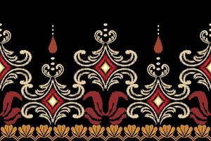 Ikat flower pattern on a black background. vector