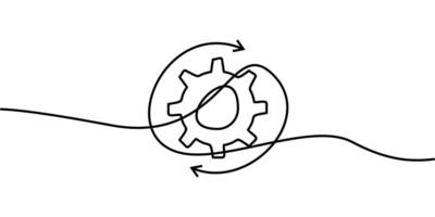 continuous line drawing of gear symbols and process signs. abstract line art illustration vector