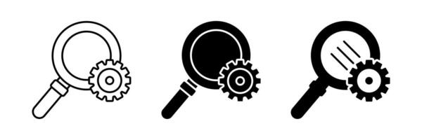 set of magnifying glass and gear icons. data analysis symbol sign. trendy and modern design vector