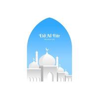 Ramadan and Eid al fitr white concept with calligraphy, camel, and moon. suitable for islamic greeting banner vector