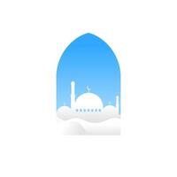 Ramadan and Eid mubarak white concept with calligraphy, camel, and moon. suitable for islamic banner vector