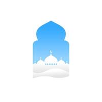 Ramadan and Eid mubarak white concept with calligraphy, camel, and moon. for islamic greeting banner vector