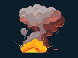 Explosion element, flame with smoke clouds, bomb burst with splash cartoon design vector