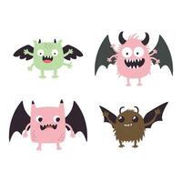 Set of Winged Adorable Crazy Ugly Monster Cartoon Character with Humor Happy Expression vector