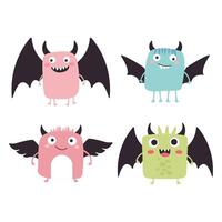 Collection of Winged Cute Crazy Ugly Monster Cartoon Character with Humor Happy Expression vector