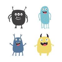 Set of Cute Crazy Ugly Monster Mascot Cartoon Character with Humor Happy Expression vector