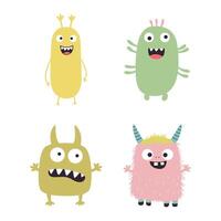 Set of Colorful Cute Crazy Ugly Monster Mascot Cartoon Character with Humor Expression vector
