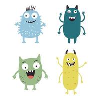 Set of Colorful Cute Crazy Ugly Monster Mascot Cartoon Character with Happy Expression vector