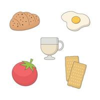 Food and Beverage Set of Fried Egg Tomato Biscuit Bread Drink vector