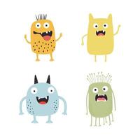 Set of Colorful Adorable Crazy Ugly Monster Mascot Cartoon Character with Humor Happy Expression vector