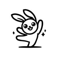 A black and white drawing of a bunny doing a dance vector