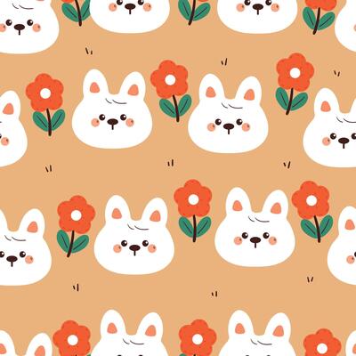 seamless pattern cute cartoon white bunny with flower. cute animal drawing for wallpaper background