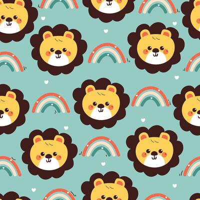 seamless pattern cute cartoon lion with umbrella. cute animal pattern for wallpaper, background and gift wrap paper