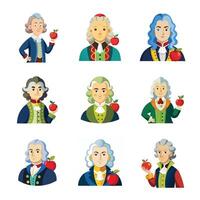 Scientist issac newton with apple vector