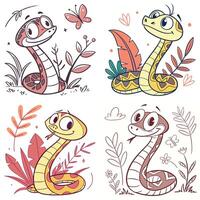 Funny snake set in cartoon style vector