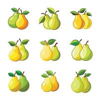 Fresh pear fruit set on white vector