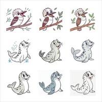 Bird and dolphin set vector