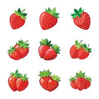 Set of realistic strawberries. vector