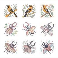 Bird and insect set vector