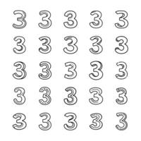 Drawing number 3 icon set vector