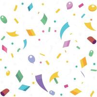 Colorful confetti pattern, geometric shapes, pastel colors, balloons, streamers, festive background, scattered design vector