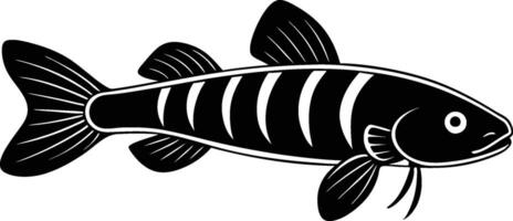 Black and white illustration, stylized fish, simple geometric shapes, bold contrast, side view, striped pattern, aquatic creature vector