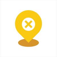 An icon of a yellow pin with an x vector