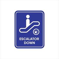 An escalator down sign with a blue arrow pointing to the left vector