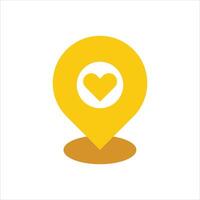 A yellow pin with a heart in the center vector