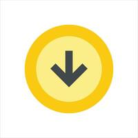 A yellow button with an arrow pointing down vector