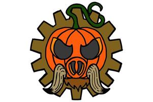 Creepy Halloween Pig Pumpkin Head Ornament vector