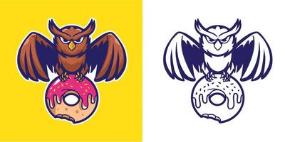 owl with donut good for sticker, badge, printable, logo, element design, etc vector
