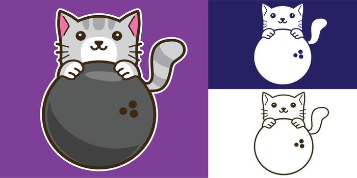 set of cat with bowling good for logo, sticker, badge, element design, etc vector