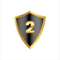 Golden shield with number 2 on it vector