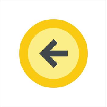 A yellow circle with an arrow pointing left vector