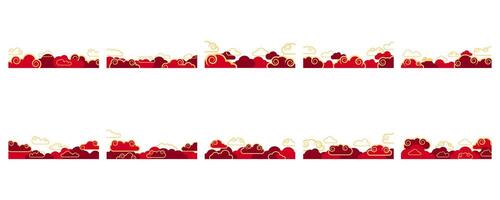 Abstract Chinese Cloud Border Decoration Set In White Background vector
