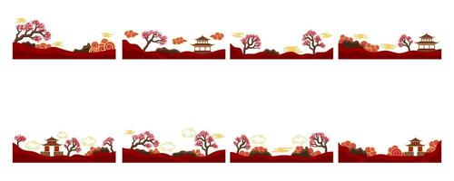 Chinese Landscape Scenery Background Set In White Background vector