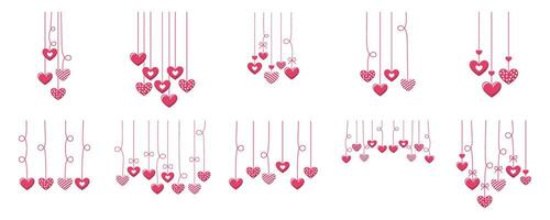 Valentine Hanging Heart Border Decoration Set In White Background vector