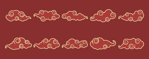 Golden And Red Modern Chinese New Year Cloud Decoration Set On Red Background vector