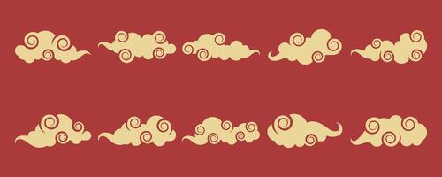 Chinese New Year Cloud Decoration Set On Red Background vector