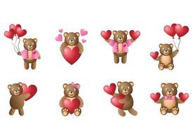 Cute Bear Valentine With Heart Set In White Background vector