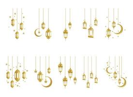 Golden Islamic Lantern Border Decoration Set In White Background vector