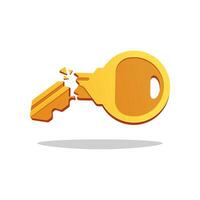 Broken golden key isolated on white background. vector