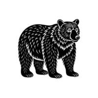 a black and white bear standing on a white background vector