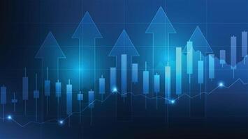 finance background. stock market candlesticks chart with bar graph and arrow up vector