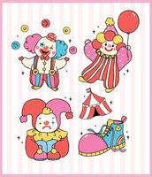 Vibrant Pastel Clown Characters Clowncore Cartoon Hand Drawn Doodle set vector