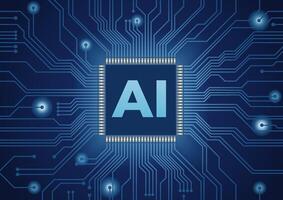 Seamless AI Microchip Concept Illustration On A Dark Blue Background. Horizontally And Vertically Repeatable. vector