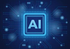 AI Microchip Concept Illustration On A Dark Blue Background. vector