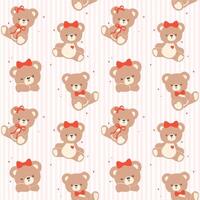 Seamless Pattern Retro Coquette Teddy Bear with Red Bow Cartoon Hand Drawn isolated on background vector