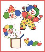 Vibrant Clown Characters Clowncore Cartoon Hand Drawn Doodle set vector